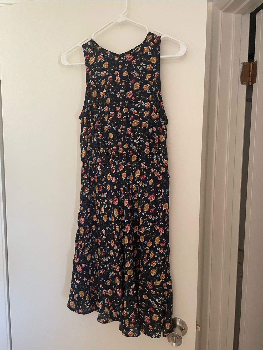 J. Crew Black Floral Midi Dress with Pink and Mustard Blooms